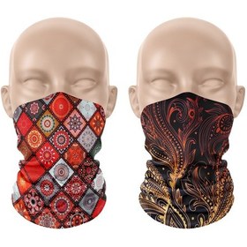 Resim Dair Altın Yaprak - Motif Desenli 2'li Set Boyunluk Bandana Outdoor Balaklava Yüz Maskesi Kafa Bandı 
