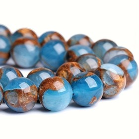 Resim Taş Takı Yapımı için Mavi Altın Damarlı Doğal Taş Cazibesi Yuvarlak Gevşek Boncuklar İğne İşçiliği Bileklik DIY İpliği 4/6/8/10/12mm 