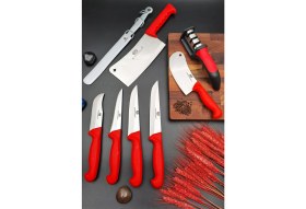 Resim Swencraft 8 Parça Set Mutfak Et Kasap Kurban Yüzme Bıçağı Sürmene Soğan Börek Satır Seti Masat Bileme Aparatı 