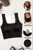 Resim SHİBA Kadın Pamuklu Askılı Crop Pedli Spor Sütyeni Yarım Atlet Büstiyer 