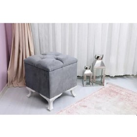 Resim Lüks Sandıklı Kapitoneli Puf 45 45 Cm Gri 
