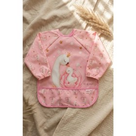 Resim Babydonat Swan Dream Toz Pembe Sıvı Geçirmez Kollu Bebek Mama Önlüğü - Blw Uyumlu Leke Tutmaz Ek Gıda Önlüğü 6-24 Ay 