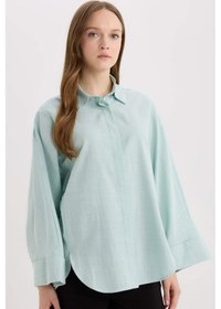 Resim DeFacto Relax Fit Keten Karışımlı Uzun Kollu Tesettür Gömlek Tunik B9835AX25SPGN1113 