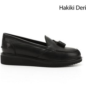 Resim GÖNDERİ(R) Kadın Siyah Dolgu Taban Hakiki Deri Loafer Ayakkabı 