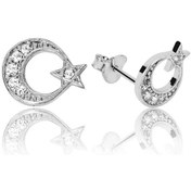 Resim 925 Ayar Gümüş Ay Yıldız Küpe 