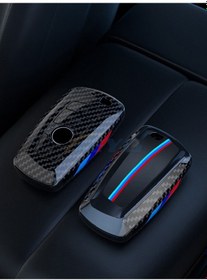 Resim Bmw Uyumlu Anahtarlık Siyah Karbon Şık Tasarım Kumanda Kabı Bmw Uyumlu Keychain 