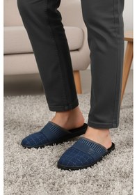 Resim Gezer Erkek Ev Terliği Mavi Kışlık Sıcak Astarlı Kaymaz Taban Rahat Yumuşak Ev İçi Terlik Lacivert 