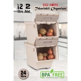 Resim 2li Tekerlekli Patateslik Soğanlık Oyuncak Kutusu Sebzelik Patates Soğan Kovası Sepeti Motek 24 Lt 