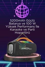 Resim Yussraw ACL-5825, 100Watt gücünde, RGB LED ışıklı ve mikrofonlu kablosuz hoparlör 