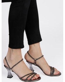 Resim Kadın Platin Taş Detaylı Şeffaf Topuklu Abiye Ayakkabı 