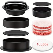Resim BBQ için Yapışmaz Sığır Etli Burger Presi ile 100 Adet Burger Kağıdı İçeren Hamburger Köfte Yapıcı - Siyah 