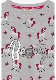 Resim Breeze Kız Çocuk Tunik Unicorn Desenli 4-9 Yaş, Açık Gri Melanj Açık Gri 