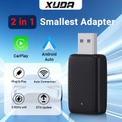 Resim XUDA 2'si 1 arada Mini Kablosuz CarPlay ve Android Auto Adaptörü, Kablolu Kablosuz, %99 Orijinal Kablolu CarPlay/auto Arabalar ve iPhone IOS 10+/Android 11+, USB/USB-C, 5V USB Gücü, Pil Yok, CarPlay, iPhone için, Android Telefonlar için 