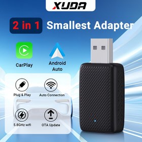 Resim XUDA 2'si 1 arada Mini Kablosuz CarPlay ve Android Auto Adaptörü, Kablolu Kablosuz, %99 Orijinal Kablolu CarPlay/auto Arabalar ve iPhone IOS 10+/Android 11+, USB/USB-C, 5V USB Gücü, Pil Yok, CarPlay, iPhone için, Android Telefonlar için 