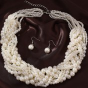 Resim Kadınlar için Şık 3 Parça İmitasyon İnci Takı Seti - Çok Katmanlı Boncuklu Kolye ve Küpe Seti Düğün, Parti İçin - Kaplama Yok, Tüm Mevsimler İçin Aksesuar 