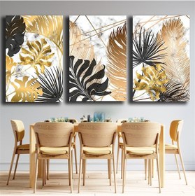 Resim Kanvas Tablo Seti Modern Gold Yapraklar 