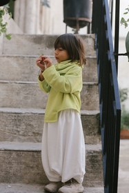 Resim Yeşil Neon Asimetrik Sweat & Samurai Şalvar Takım Boyunluk Hediyeli - 4 Yaş 
