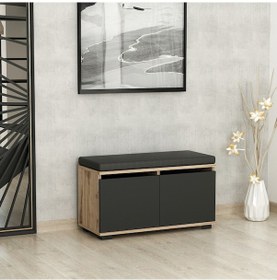 Resim Minar Drago Oturaklı Ayakkabılık Ve Puf - Çırağan/Siyah 