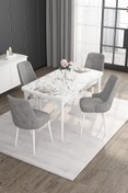 Resim Canisa Noa Serisi 80x132 Açılabilir Mdf Beyaz Mermer Desen Masa Takımı 4 Gri Sandalye 