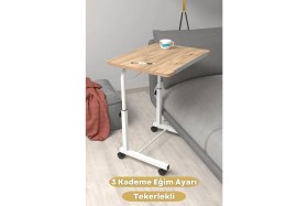 Resim Depolife Eğim Yükseklik Ayarlı Laptop Sehpası Kahvaltı Ders Çalışma Bilgisayar Masası Metal Ayak Tekerlekli 