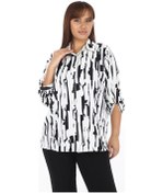 Resim Büyük Beden Desenli Kadın Gömlek - Siyah 