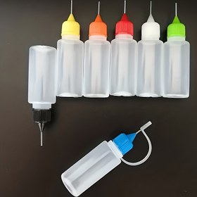Resim 5 adet 20ml PE iğne ucu sıkma şişesi, esnek gövde yağ uygulayıcı, uçucu yağlar, dövme mürekkebi, tırnak sanatı, gliserin için, renkli kapaklar ve halka sap ile hassas dağıtım. 