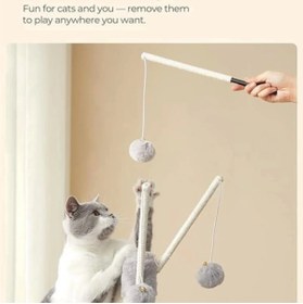 Resim AyrStore PCT143W01 kedi ağacı, tırmalama tahtalı, 3 çıkarılabilir ponpon çubuğu, 118 cm, açık gri 