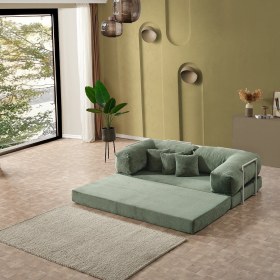 Resim Legom Stil Aktivite Koltuğu Yatak Olabilen Çok Amaçlı Kanepe Yeşil 