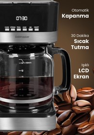 Resim GoldMaster Hazz 1.8 Litre Cam Sürahili Yıkanabilir Filtreli Otomatik Zaman Ayarlı Dijital Filtre Kahve Makinesi 