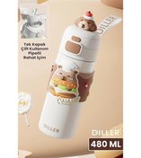 Resim Vagonlife Diller D9351 480ml Çift Kullanım Pipetli Çelik Matara 