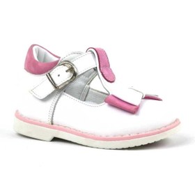 Resim Shoes Center Hakiki Deri Beyaz Pembe Fiyonklu Kız Bebek Çocuk Sandalet Ayakkabı 