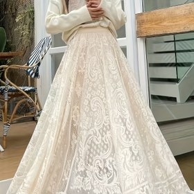 Resim Dantel Detaylı Elegant Uzun Knit Etek - İlkbahar/Sonbahar Koleksiyonu 