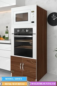 Resim Kenzlife Ankastre Fırın Dolabı Ahsen cvz 144(Y)*60(G)*56(D) Mutfak mikrodalga mat ceviz suntalam 