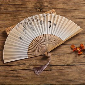 Resim 1 Adet Şık Beyaz Katlanabilir El Yelpazesi Püskül ile - Klasik Çin Tarzı Kağıt Yelpaze, Zarif Çiçek Deseni, Partiler, Bitki Temalı Etkinlikler, Şükran Günü, Sevgililer Günü, Anneler Günü ve Mezuniyet Hediyeleri için Mükemmel, Kağıt Yelpaze Süslemeleri 