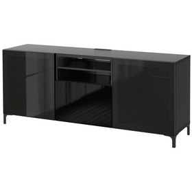 Resim Tv Sehpası, Venge-parlak Cila-siyah-füme Cam, 180x40x74 Cm, Selsvıken/glassvık, Fren Raylı Gri 