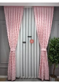 Resim İşlemeli Modern Şeker Pembesi Ponpon Fon Perde Seyrek Pile Tek Kanat 1/2 Açık Pudra Pembe 