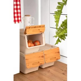 Resim Lidyahan Store Patateslik Soğanlık Sepeti Oyuncak Kutusu Tekerlekli Organızer Çok Amaçlı Kutu 3X12LT-BAMBU+KREM 