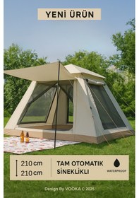 Resim 6 Kişilik Otomatik Kamp Çadırı Sineklikli & 3000 Mm Su Geçirmez Outdoor Çadır Bej 