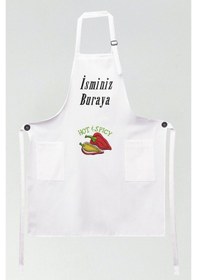 Resim Mutfak Önlüğü Kişiye Ve İsme Özel Nakışlı Mutfak Önlüğü Biber02 Farklı Renkler Beyaz 