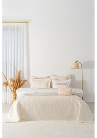 Resim Rivaistanbul Parla Ekru Nakışlı Çift Kişilik Nevresimli Pike Seti - 8 Parça Çeyiz Seti Ekru 