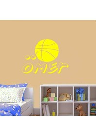 Resim Basket Topu - İsme Özel Dekoratif Çocuk Odası Duvar Sticker, Çıkartma Sarı Renkli 
