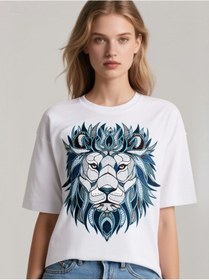 Resim Aslan Oversize Unisex T-shirt Beyaz 