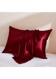 Resim İpek Dokulu Mikrosaten Saten Yastık Kılıfı 50x70 2 Li Set - Bordo - Saç Ve Cilt Dostu Renkli 