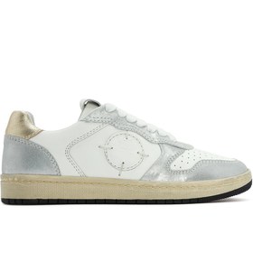 Resim Derimod ACBC x DERİMOD Kadın Gümüş Bağcıklı Simli Deri Sneaker 25SFD4354SM 