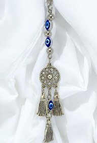 Resim biuti Çerçeveli Elips Nazarlı Metal Lotus Çiçeği Araba Dikiz Ayna Süsü, Püsküllü Yeni Araba Hediyesi 