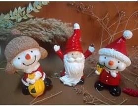 Resim btmhome Dekoratif Noel Baba ve Kardan Adamlı Biblo Seti Büyük Boy Çok Renkli 9 x 13 