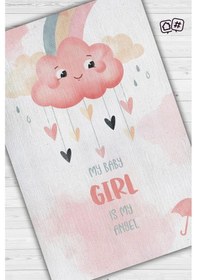 Resim Homshtag Melek Kızım Pembe Renk Çocuk Odası Halısı Bebek Temalı Halı Çok Renkli 