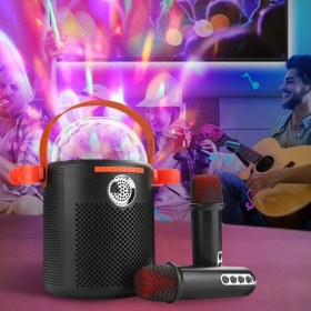 Resim Boğazören Parti Disko Topu Işıklı Karaoke MAKINESI-15W Güç,v5.3 Kablosuz Bt Hoparlör,çift Mikrofon Ses Bombası 