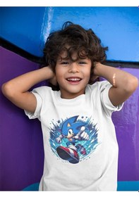 Resim Sevbano Unisex Süper Sonic Baskılı Çizgi Film Çocuk Tişört 1-12 Yaş Beyaz 
