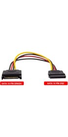 Resim Sata 15 Pin Dişi Erkek Uzatma Kablosu Sata HDD Güç Kablosu 30 cm 